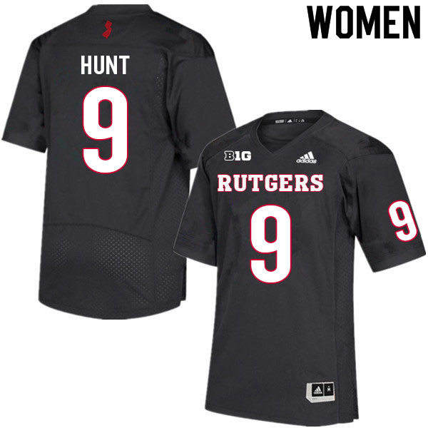 Women #9 Monterio Hunt Rutgers Scarlet Knights College Football Jerseys Sale-Black - Click Image to Close